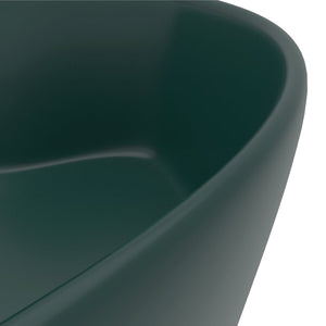 Lavabo di lusso con troppopieno da appoggio WC lavabo bagno stanza cosmetica casa 36 x 13 cm ceramica verde scuro opaco 02_0002778