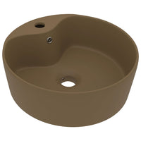 Lavabo di lusso con troppopieno da appoggio WC lavabo bagno stanza cosmetica casa 36 x 13 cm ceramica crema opaca 02_0002782