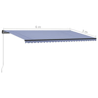 Tenda da Sole Retrattile Manuale 600x300 cm Blu e Bianca cod mxl 43622