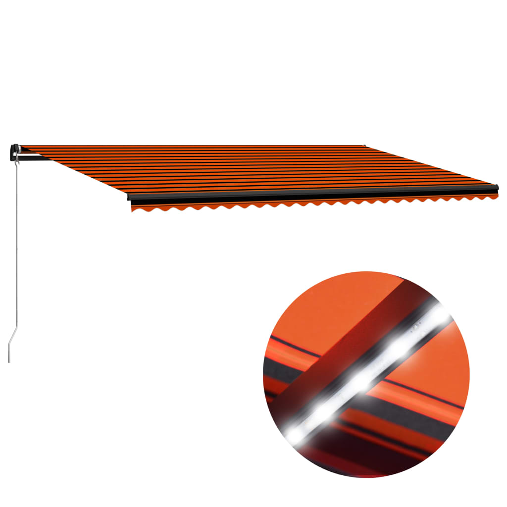Tenda da Sole Retrattile Manuale LED 600x300 cm Arancio Marrone cod mxl 43626