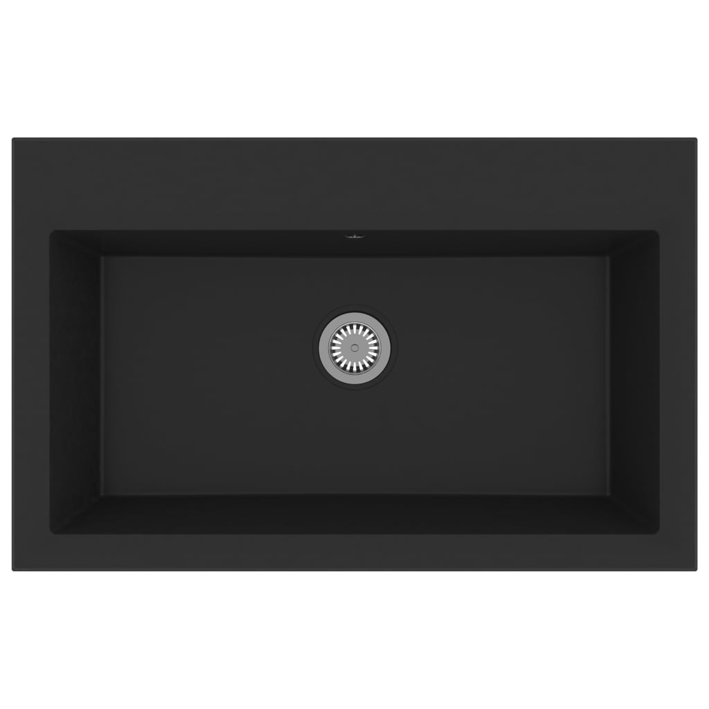 Lavello da cucina con foro troppo pieno Granito Nero 02_0002373