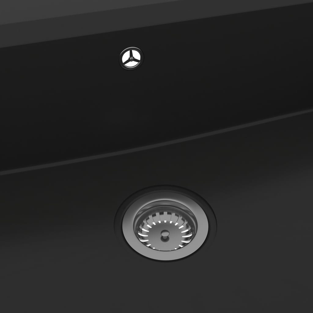 Lavello da cucina con foro troppo pieno Granito Nero 02_0002373