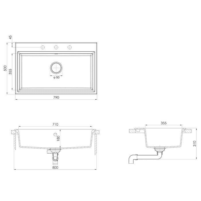 Lavello da cucina Bianco 79 x 50 x 31 cm Granito 147056