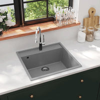 Lavello da Cucina con Foro Troppopieno-Lavandino-Lavabo Grigio in Granito