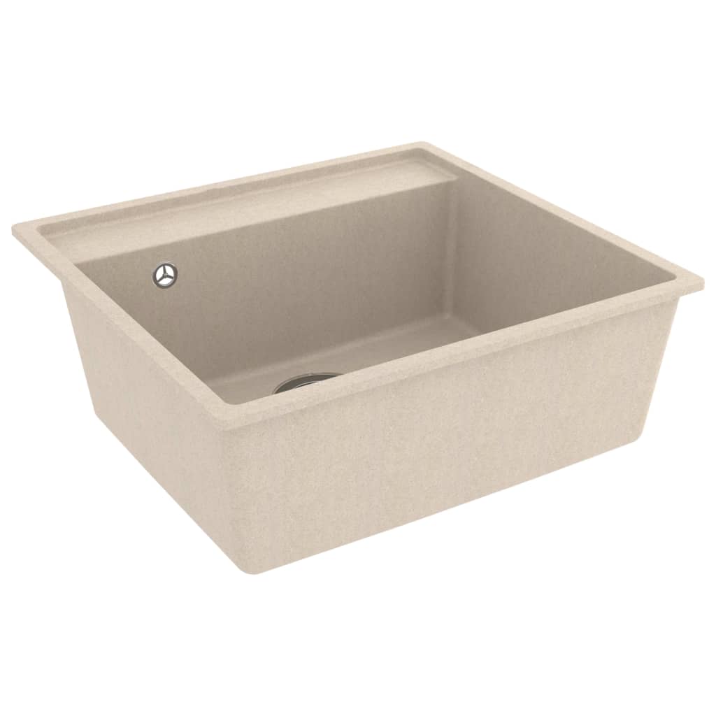 Lavello da cucina con foro troppo pieno in granito beige 02_0004371