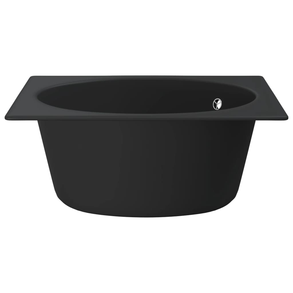 Lavello da Cucina con Foro Troppopieno-Lavandino-Lavabo Nero in Granito 963481