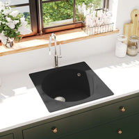 Lavello da Cucina con Foro Troppopieno-Lavandino-Lavabo Nero in Granito 963481