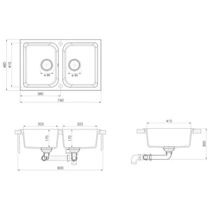 Lavello da Cucina Bianco 760x480x184 mm Granito 147084