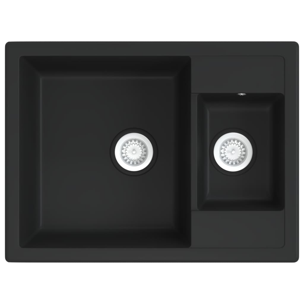 Lavello da Cucina Doppio con Foro Troppopieno Nero in Granitocod mxl 126319