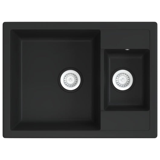 Lavello da Cucina Doppio con Foro Troppopieno Nero in Granitocod mxl 126319