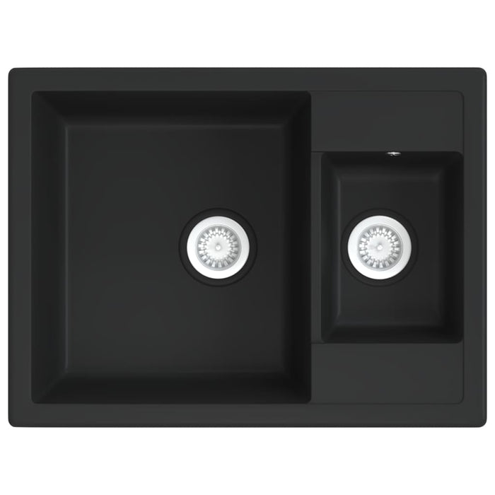 Lavello da Cucina Doppio con Foro Troppopieno Nero in Granitocod mxl 126319