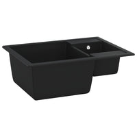 Lavello da Cucina Doppio con Foro Troppopieno Nero in Granitocod mxl 126319