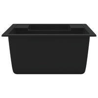 Lavello da Cucina Doppio con Foro Troppopieno-Lavandino-Lavabo Nero in Granito