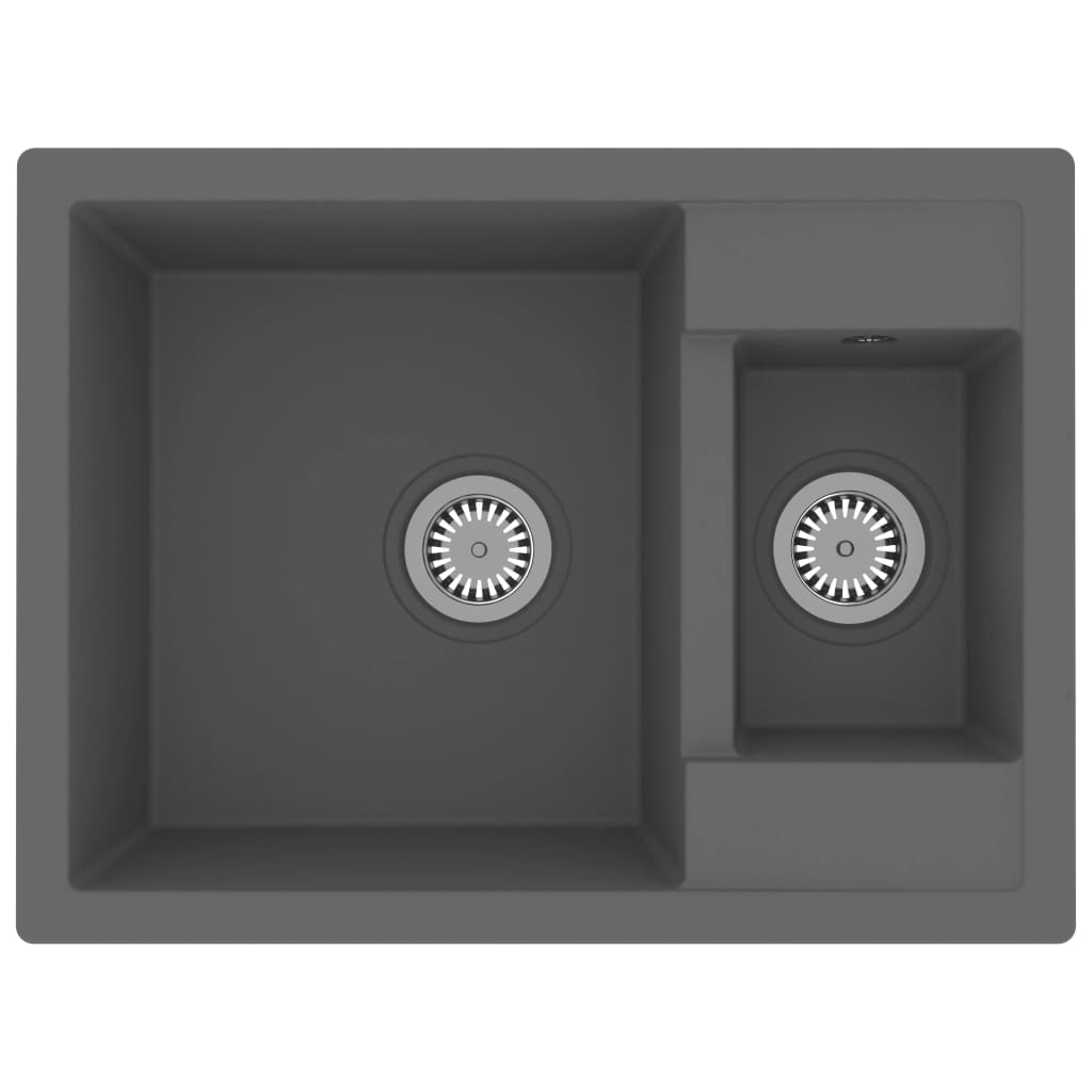 Lavello cucina e due vasche foro troppopieno 58 x 44 cm granito grigio 02_0004381