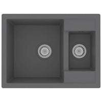 Lavello cucina e due vasche foro troppopieno 58 x 44 cm granito grigio 02_0004381