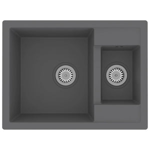 Lavello cucina e due vasche foro troppopieno 58 x 44 cm granito grigio 02_0004381