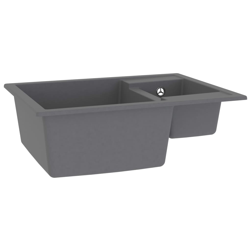 Lavello cucina e due vasche foro troppopieno 58 x 44 cm granito grigio 02_0004381