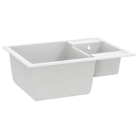 Lavello da Cucina Doppio con Foro Troppopieno Bianco in Granito cod mxl 54314