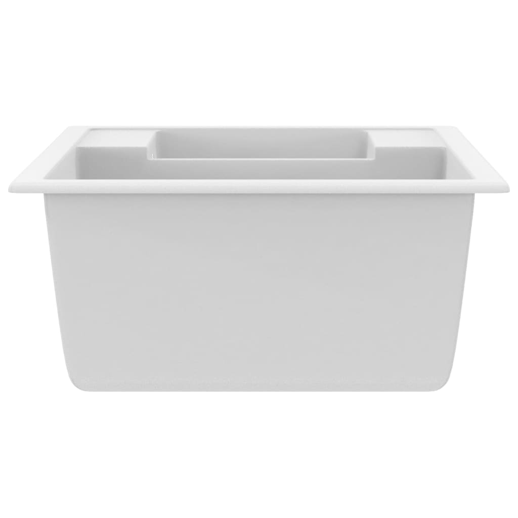 Lavello da Cucina Doppio con Foro Troppopieno Bianco in Granito cod mxl 54314