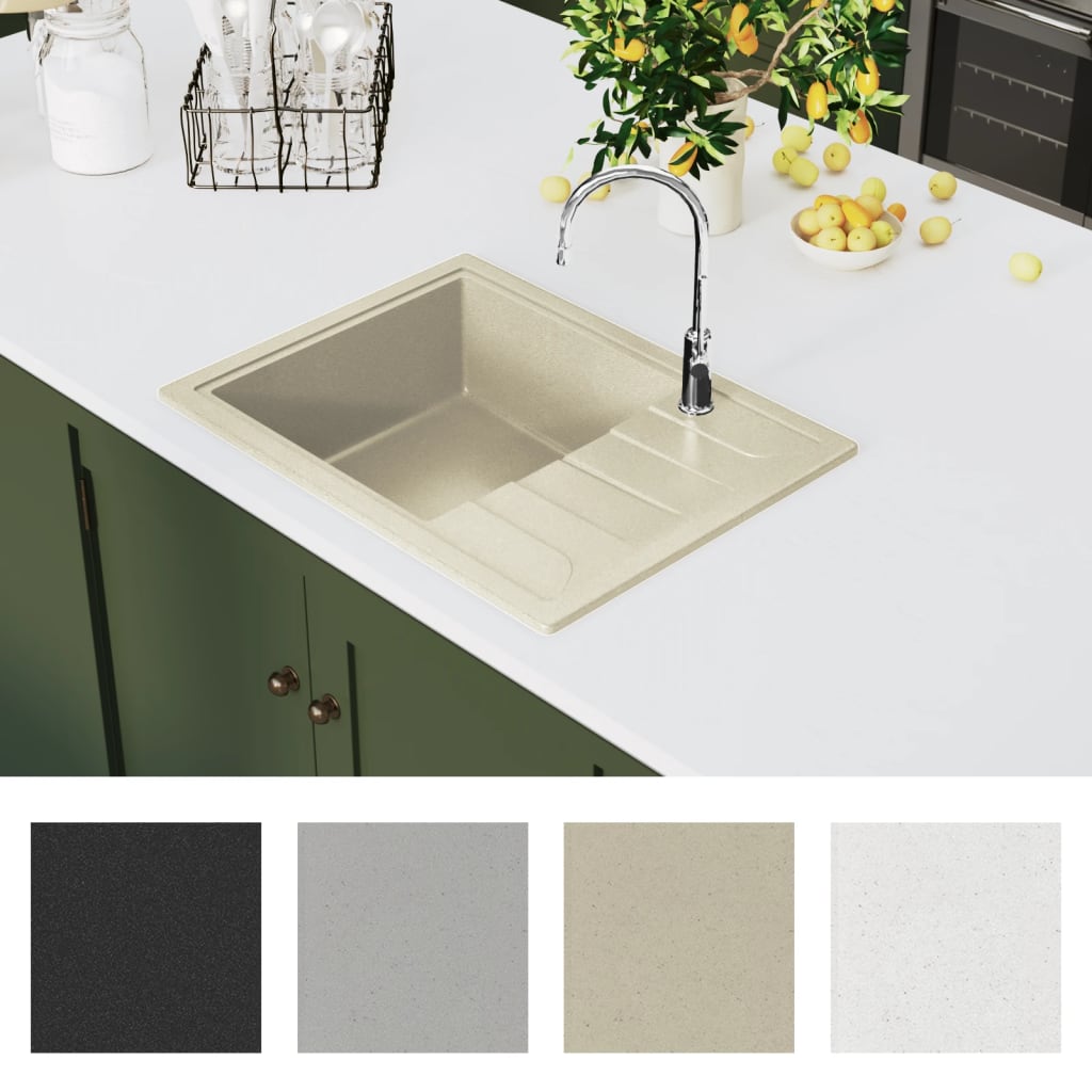 Lavello da Cucina con Foro Troppopieno Ovale Beige in Granito 147103