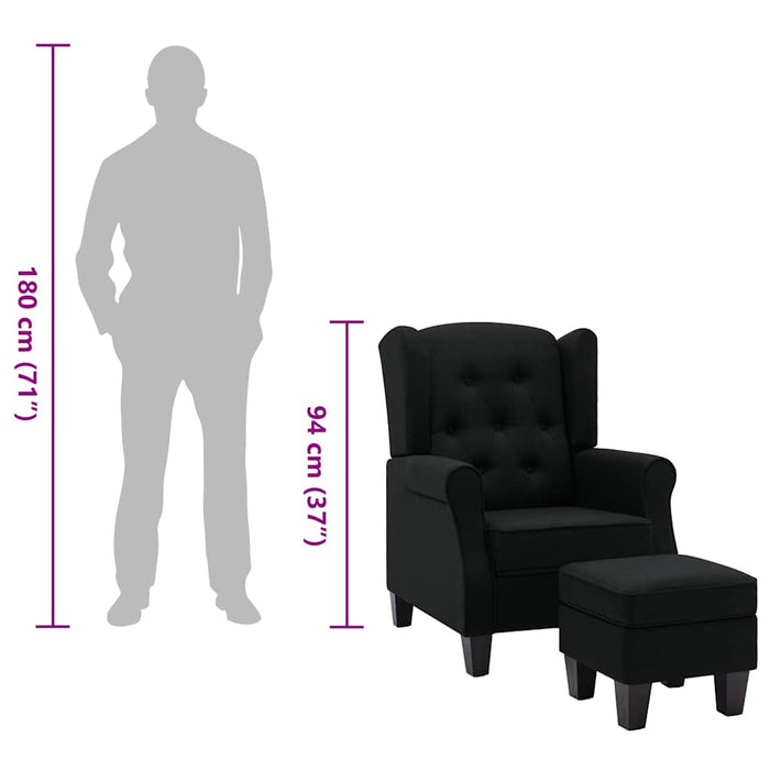 Poltrona con Poggiapiedi Nera in Tessuto 320153