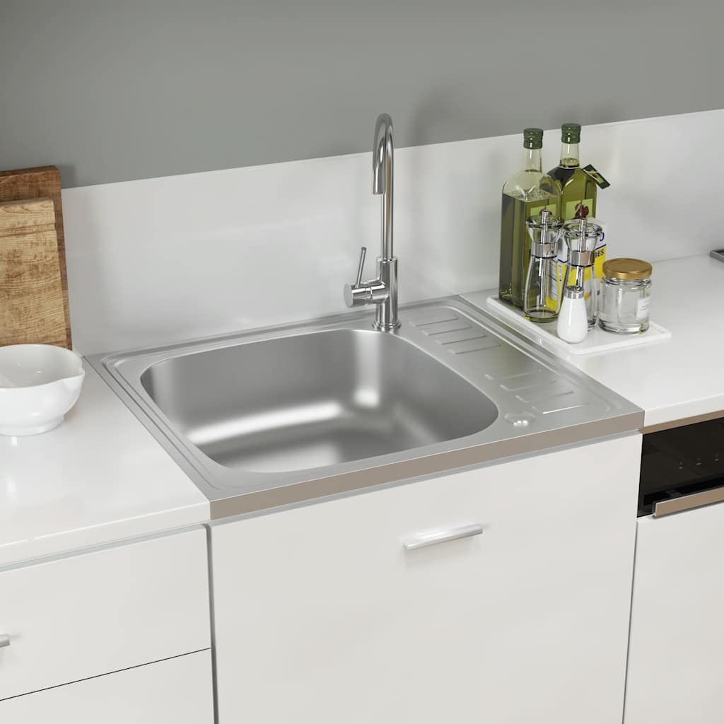 Lavello da Cucina con Scarico-Lavandino-Lavabo Argento 600x500x155 mm Acciaio