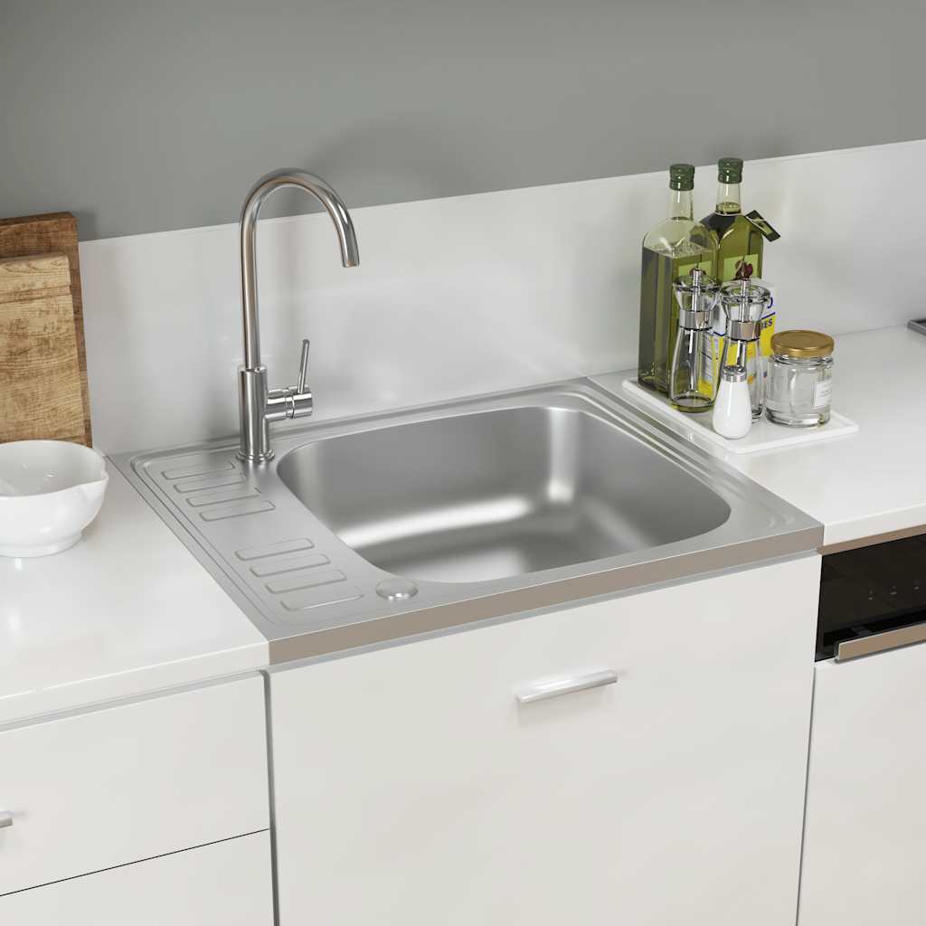 Lavello da Cucina con Scarico-Lavandino-Lavabo Argento 600x500x155 mm Acciaio