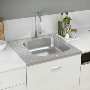 Lavello da Cucina con Scarico-Lavandino-Lavabo Argento 600x600x155 mm Acciaio