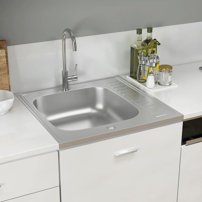 Lavello da Cucina con Scarico-Lavandino-Lavabo Argento 600x600x155 mm Acciaio