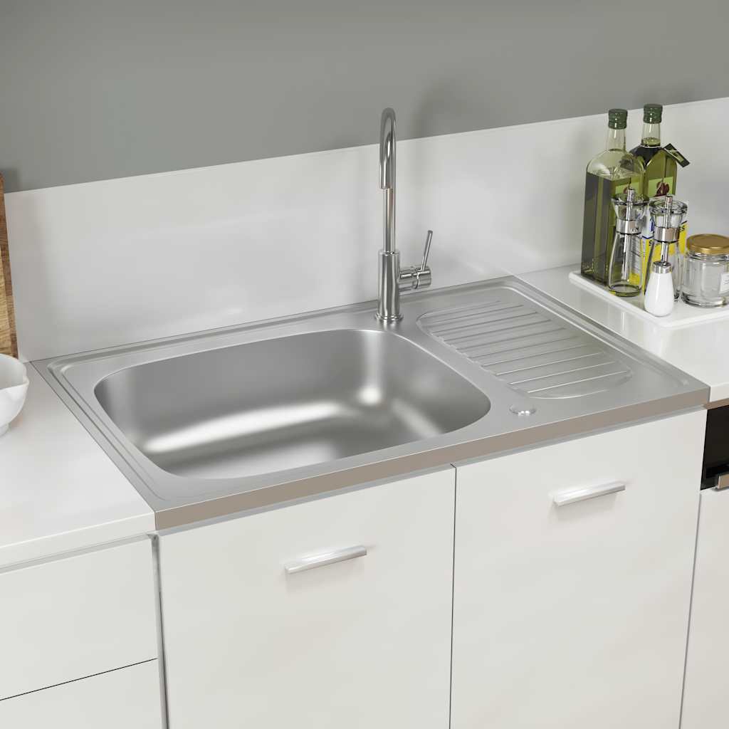 Lavello da Cucina-Lavandino-Lavabo con Scarico Argento 800x500x155 in Acciaio