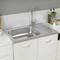 Lavello da Cucina-Lavandino-Lavabo con Scarico Argento 800x500x155 in Acciaio