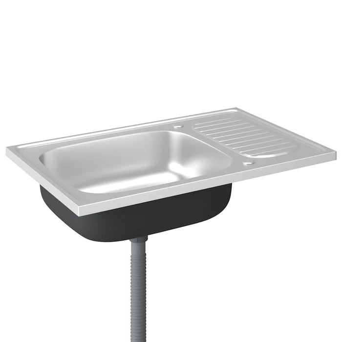 Lavello da Cucina-Lavandino-Lavabo con Scarico Argento 800x500x155 in Acciaio