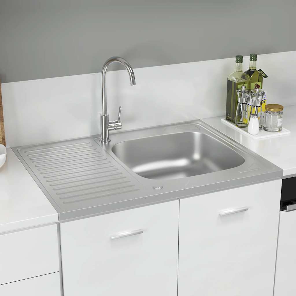 Lavello da Cucina con Scarico-Lavandino-Lavabo Argento 800x600x155 mm Acciaio