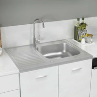 Lavello da Cucina con Scarico-Lavandino-Lavabo Argento 800x600x155 mm Acciaio