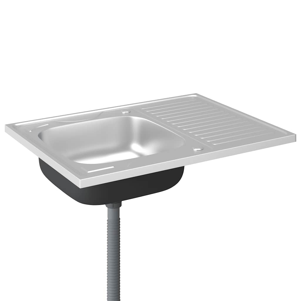 Lavello da Cucina con Scarico-Lavandino-Lavabo Argento 800x600x155 mm Acciaio