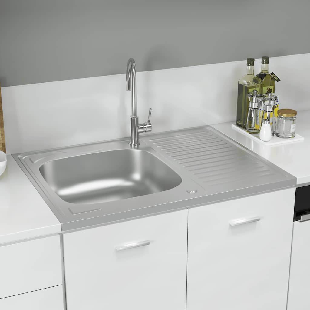 Lavello da Cucina con Scarico-Lavandino-Lavabo Argento 800x600x155 mm Acciaio