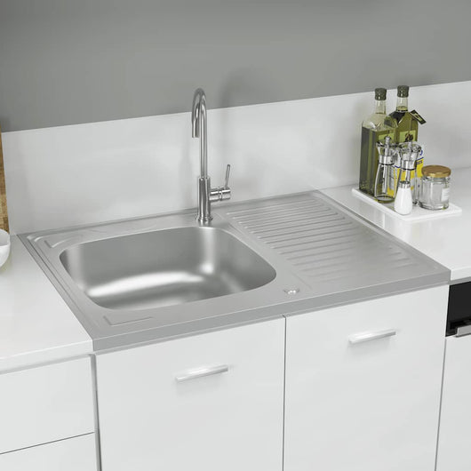 Lavello da Cucina con Scarico-Lavandino-Lavabo Argento 800x600x155 mm Acciaio