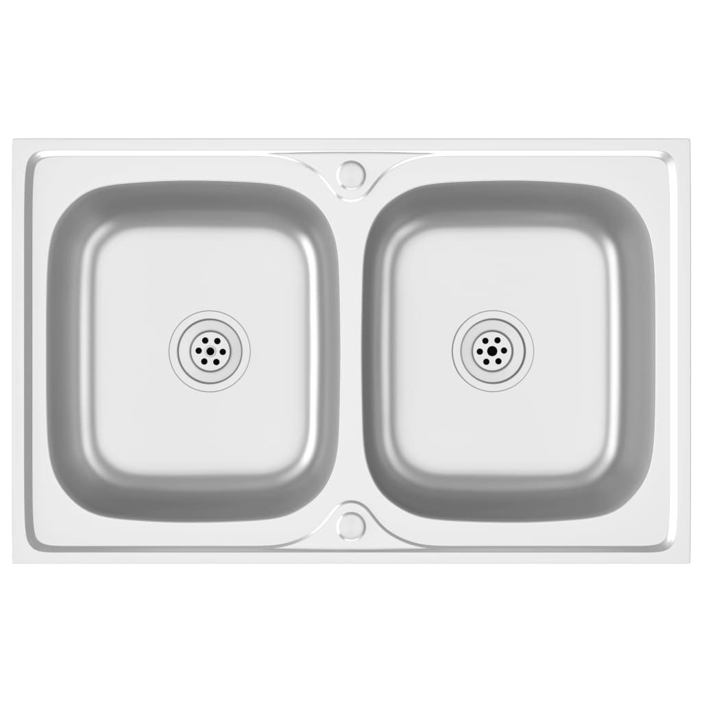 Lavello cucina doppia vasca lavello sottotop lavello cucina lavello sottotop interno casa argento 80 x 50 cm acciaio inox 02_0002429