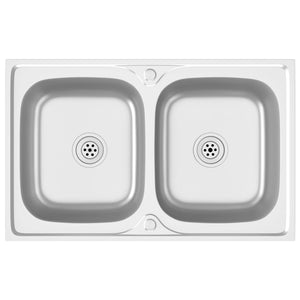 Lavello cucina doppia vasca lavello sottotop lavello cucina lavello sottotop interno casa argento 80 x 50 cm acciaio inox 02_0002429