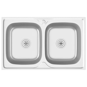 Lavello Cucina Doppia Vasca 800x500x155 mm Argento Acciaio Inox 147234