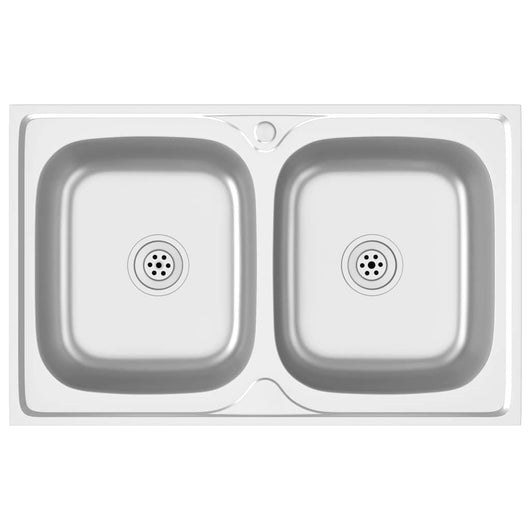 Lavello-Lavandino-Lavabo Cucina Doppia Vasca 800x500x155 mm Argento Acciaio Inox