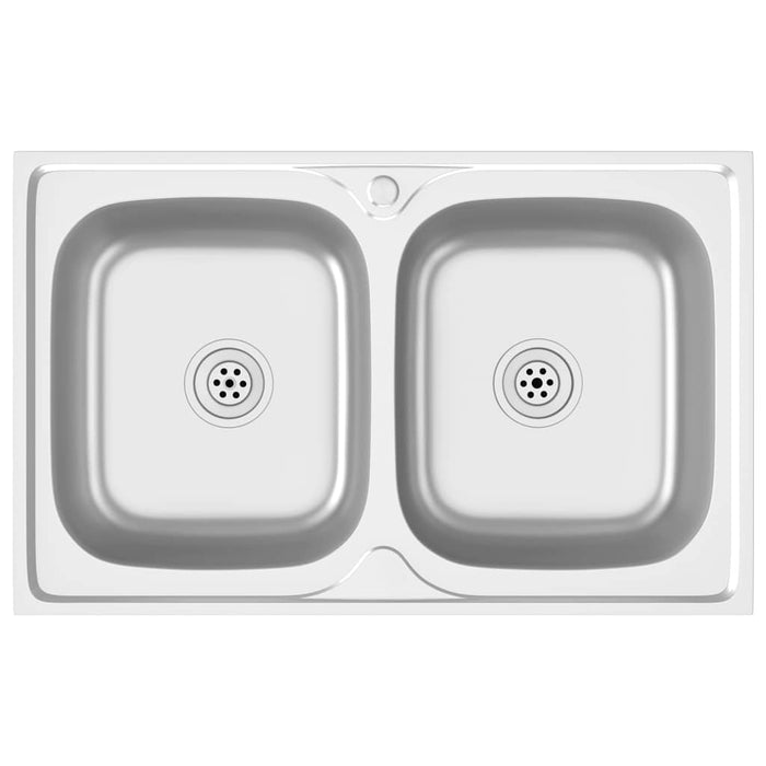 Lavello-Lavandino-Lavabo Cucina Doppia Vasca 800x500x155 mm Argento Acciaio Inox