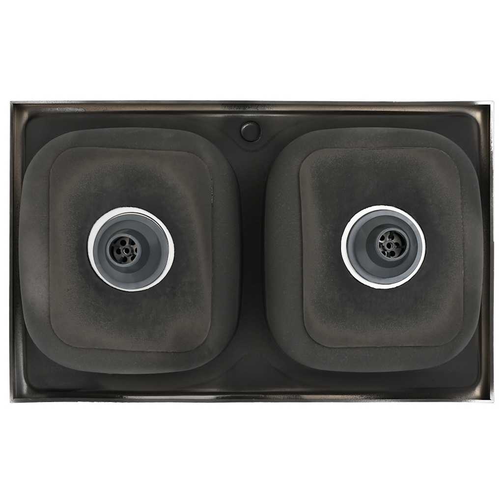 Lavello-Lavandino-Lavabo Cucina Doppia Vasca 800x500x155 mm Argento Acciaio Inox