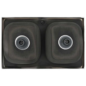 Lavello-Lavandino-Lavabo Cucina Doppia Vasca 800x500x155 mm Argento Acciaio Inox