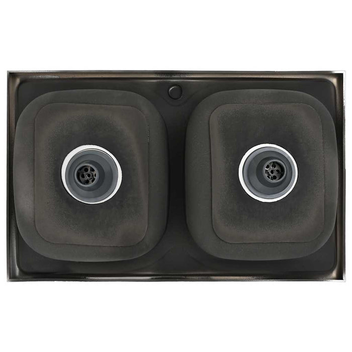 Lavello-Lavandino-Lavabo Cucina Doppia Vasca 800x500x155 mm Argento Acciaio Inox