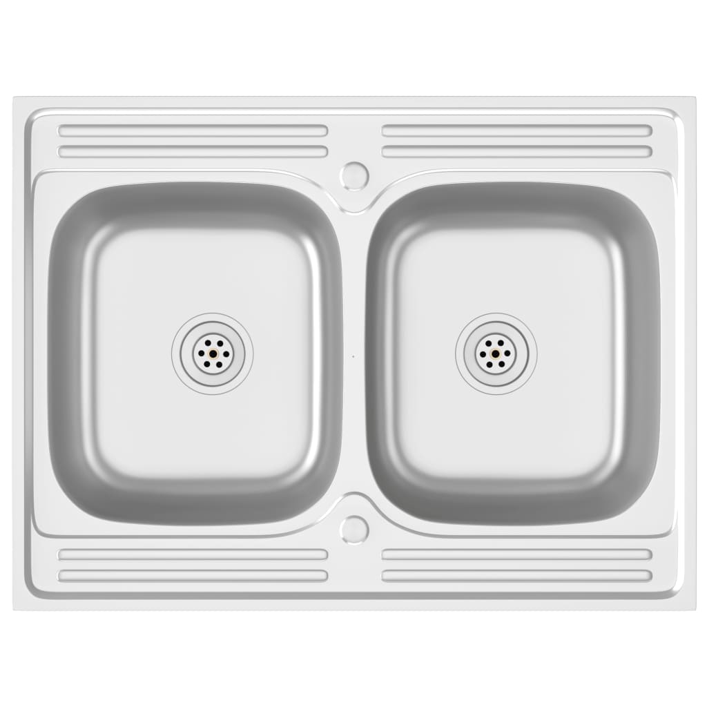 Lavello cucina doppia vasca 800x600x155 mm inox silver 02_0002430