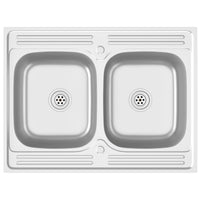 Lavello cucina doppia vasca 800x600x155 mm inox silver 02_0002430