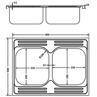Lavello cucina doppia vasca 800x600x155 mm inox silver 02_0002430