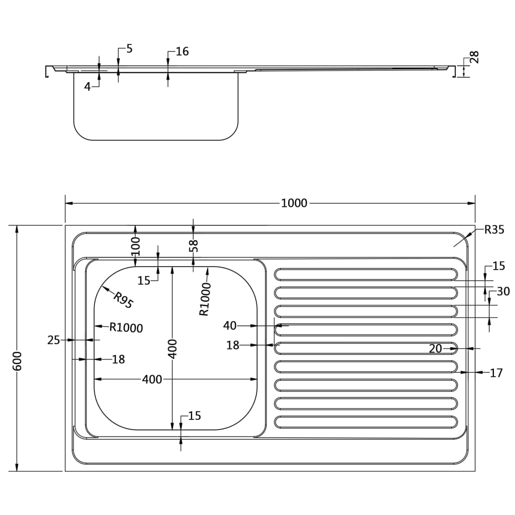 Set lavello cucina e gocciolatoio lavello sottotop lavello cucina interno casa argento 100 cm acciaio inox 02_0002432