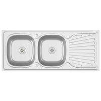 Lavello Cucina Doppia Vasca-Lavandino-Lavabo 1200x500x155mm Argento Acciaio Inox